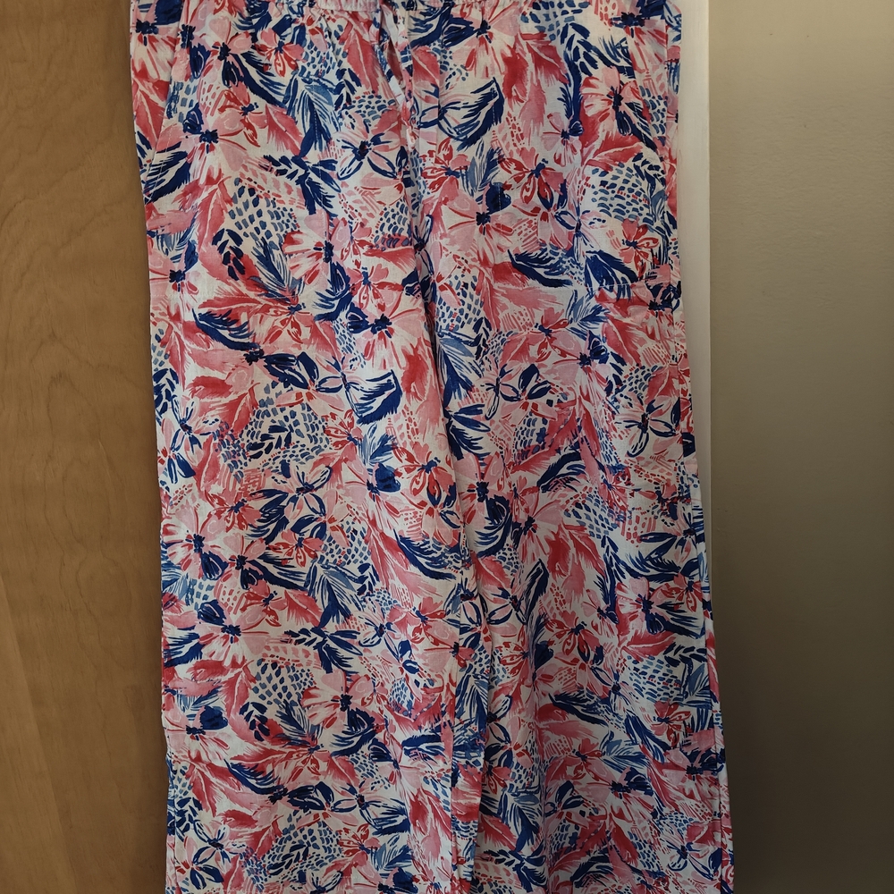 Stella Parker Easy Pull-On Tropical Beach Pants Fuschia Floral Size Small NWT
